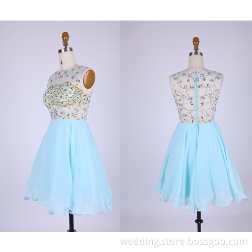 Fancy Short Evening Dresses 2015 blue Chiffon Prom Dress